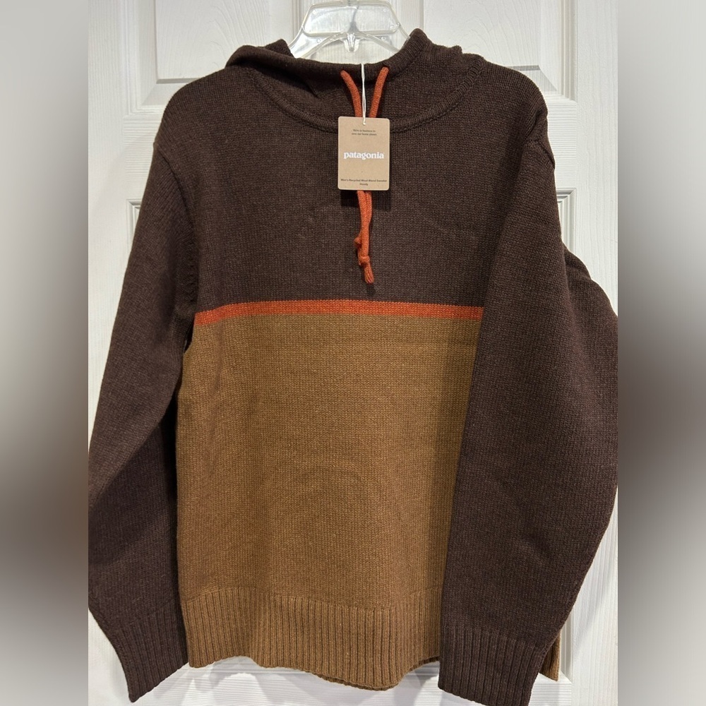 Patagonia Men's Medium Recycled Wool-Blend Sweater Hoody Hoodie Brown NWT